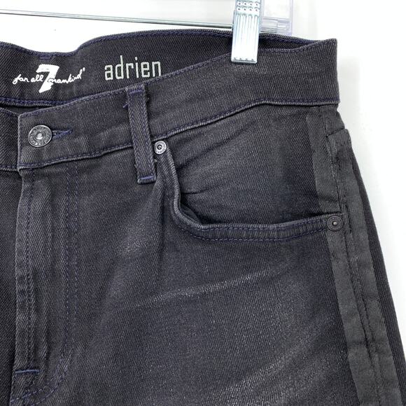 7 For All Mankind Adrien Jeans Mens Size 31 X 33 Black Washed Denim Side Stripe - Picture 4 of 7